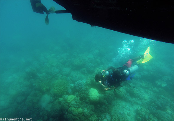 Scuba diver under boat Davao