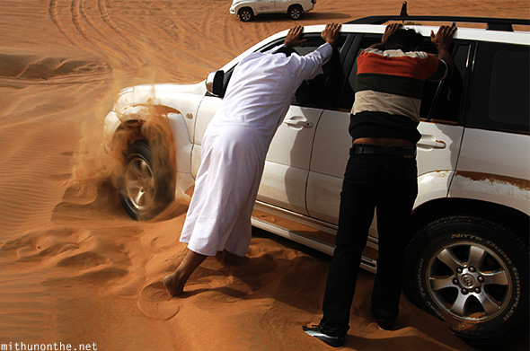Jeep stuck in sand Oman desert