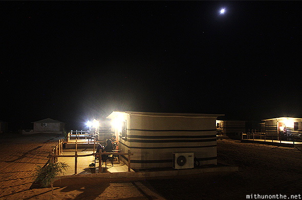 Oryx desert camp tents at night Oman