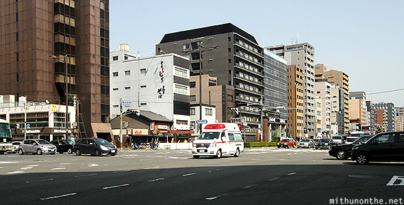 Ambulance passing through traffic Kyoto Japan