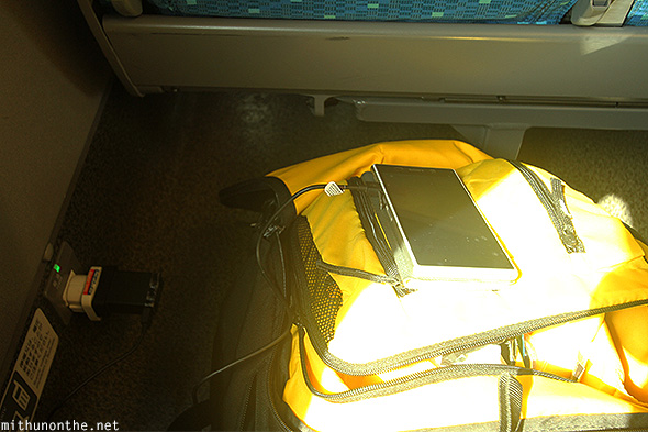 Charging phone inside shinkansen