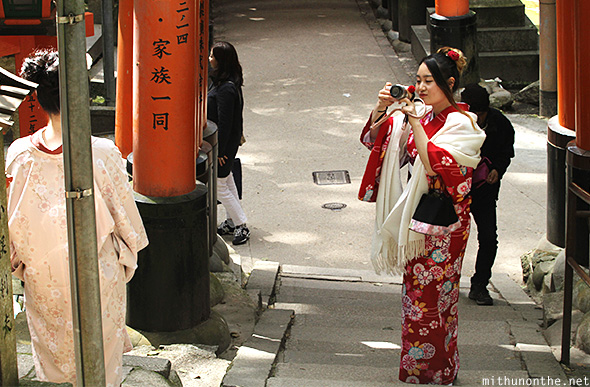 Kimono girls tourists Kyoto Japan