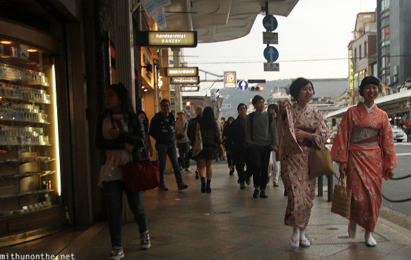 Kimono women shopping Kyoto Japan