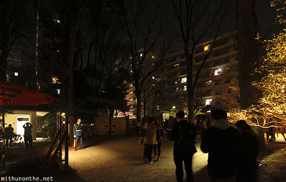 Exiting Rikugien garden Tokyo night