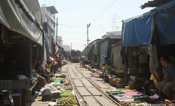 Maeklong railway market Samut Thailand