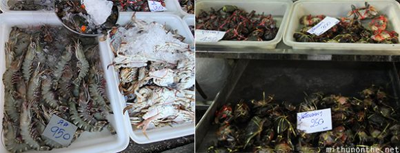 Prawns Crabs market Maeklong Thailand