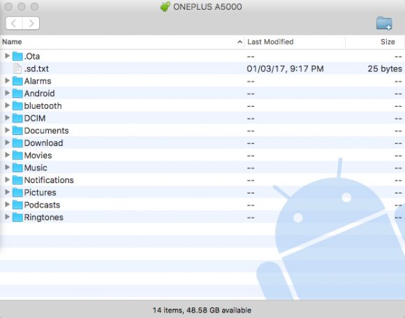 One Plus 5 file folders on Mac