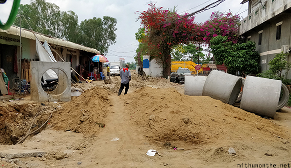 Road dug up Phnom Penh