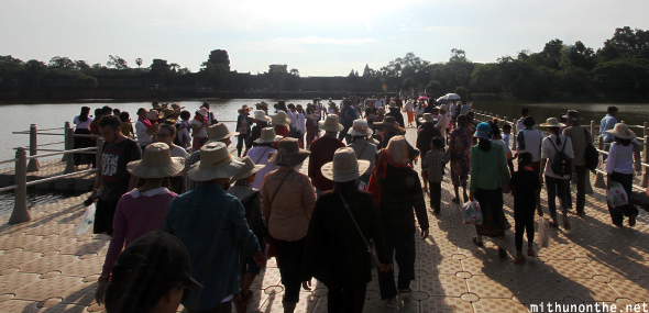Angkor wat floating bridge visitors