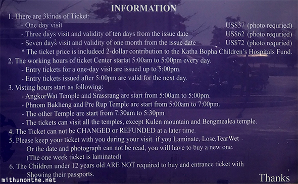 Ticket rules Angkor Wat temple