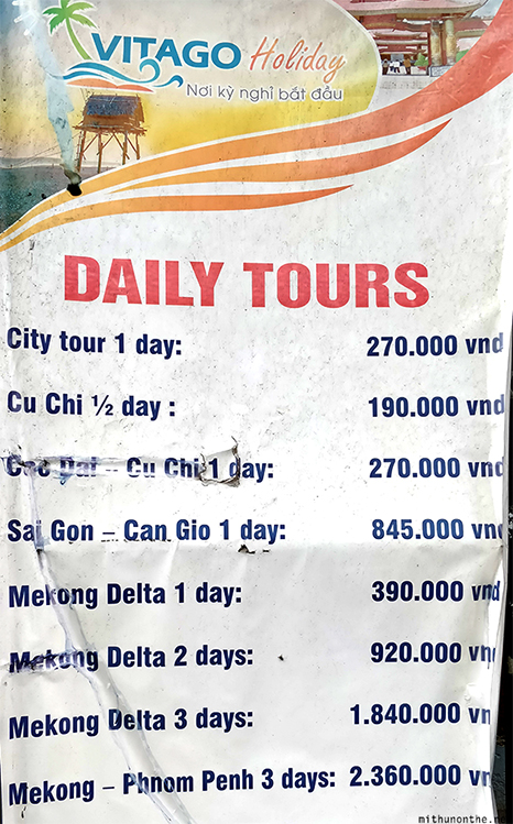 Day tours from Ho Chi Minh costs