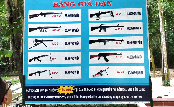 Shooting range prices Cu Chi tunnels