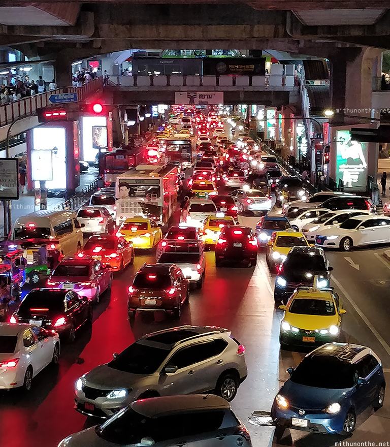 Bangkok traffic jam under BTS Thailand