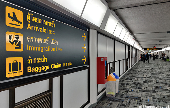 Arrivals sign Don Muaeng airport Bangkok Thailand