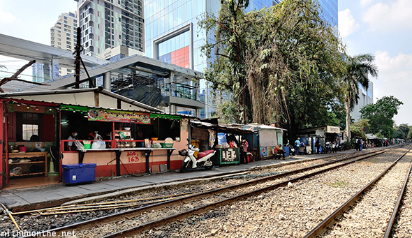 Food stalls by railway track Bangkok