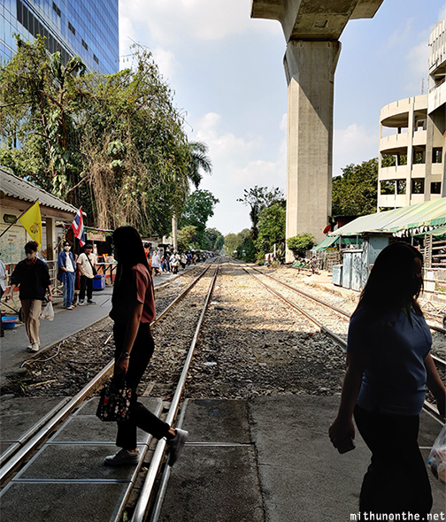 Phayathai railway track under the bridge Bangkok