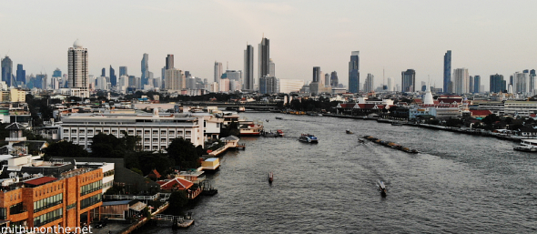 Chao Phraya river Bangkok Thailand skyline