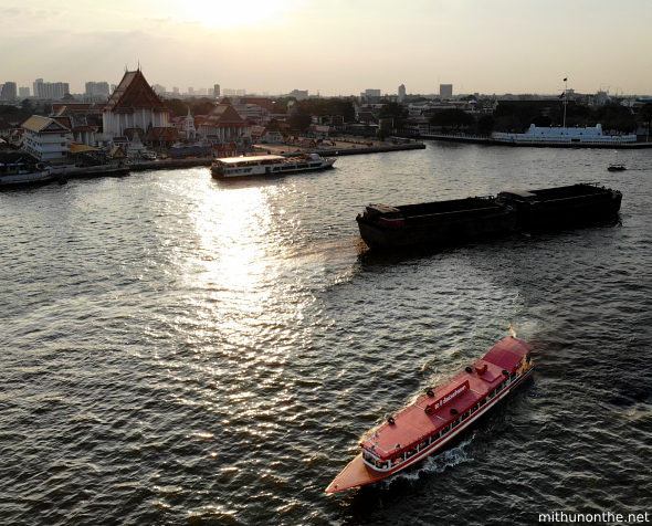 Chao Phraya river sunset drone view