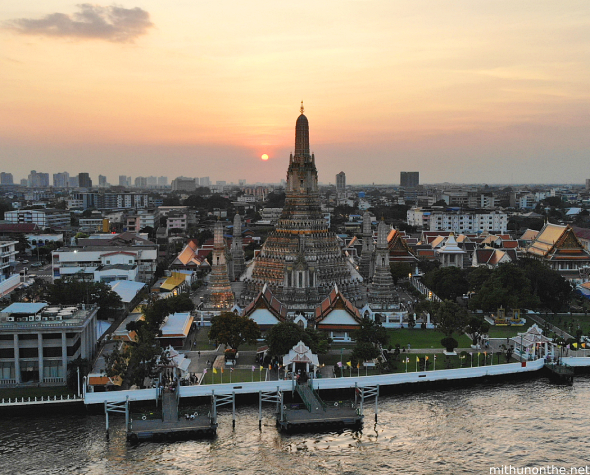 Sun setting over Wat Arun Bangkok