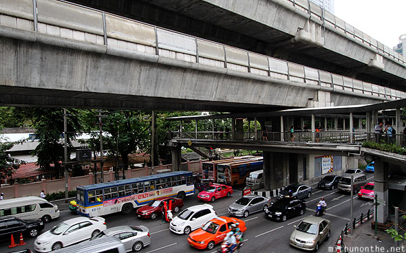 Sukhumvit road Bangkok traffic BTS Skytrain tracks