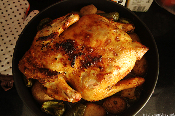 Roasting chicken in a convection microwave