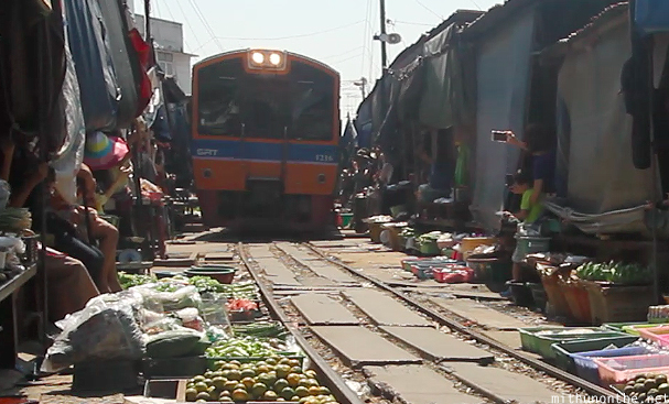 Maeklong railway market train